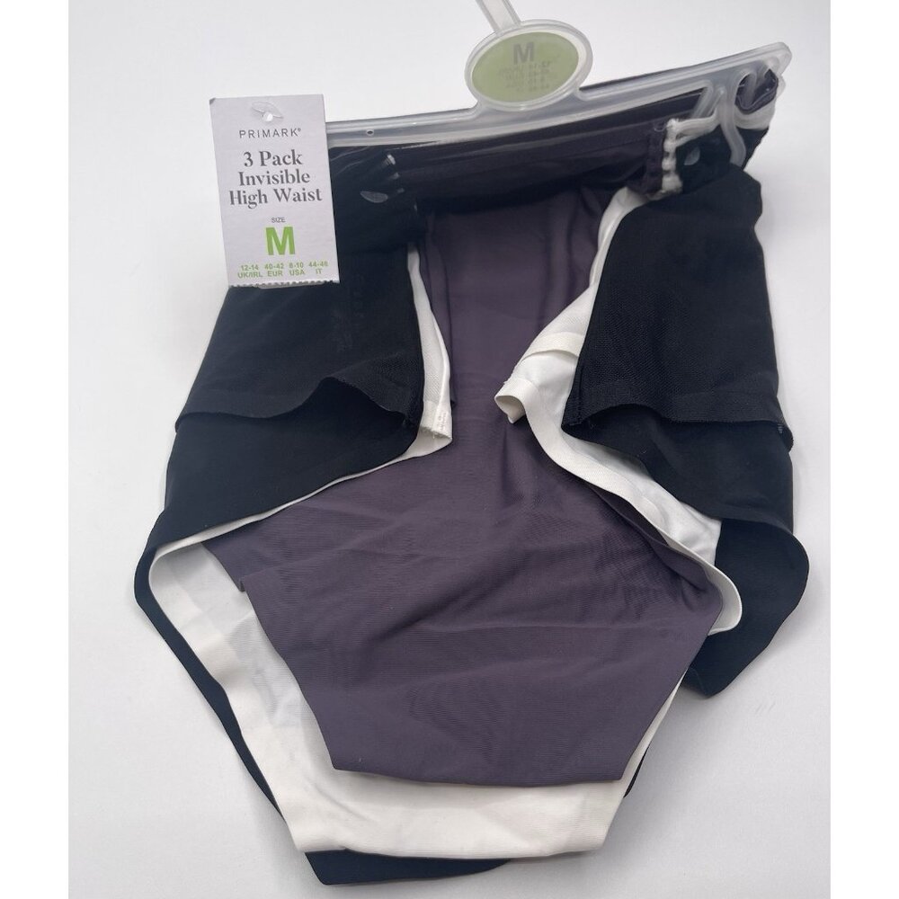 Primark 3 Pack Invisible High Waist‎ Panties Womens Medium Black White Purple